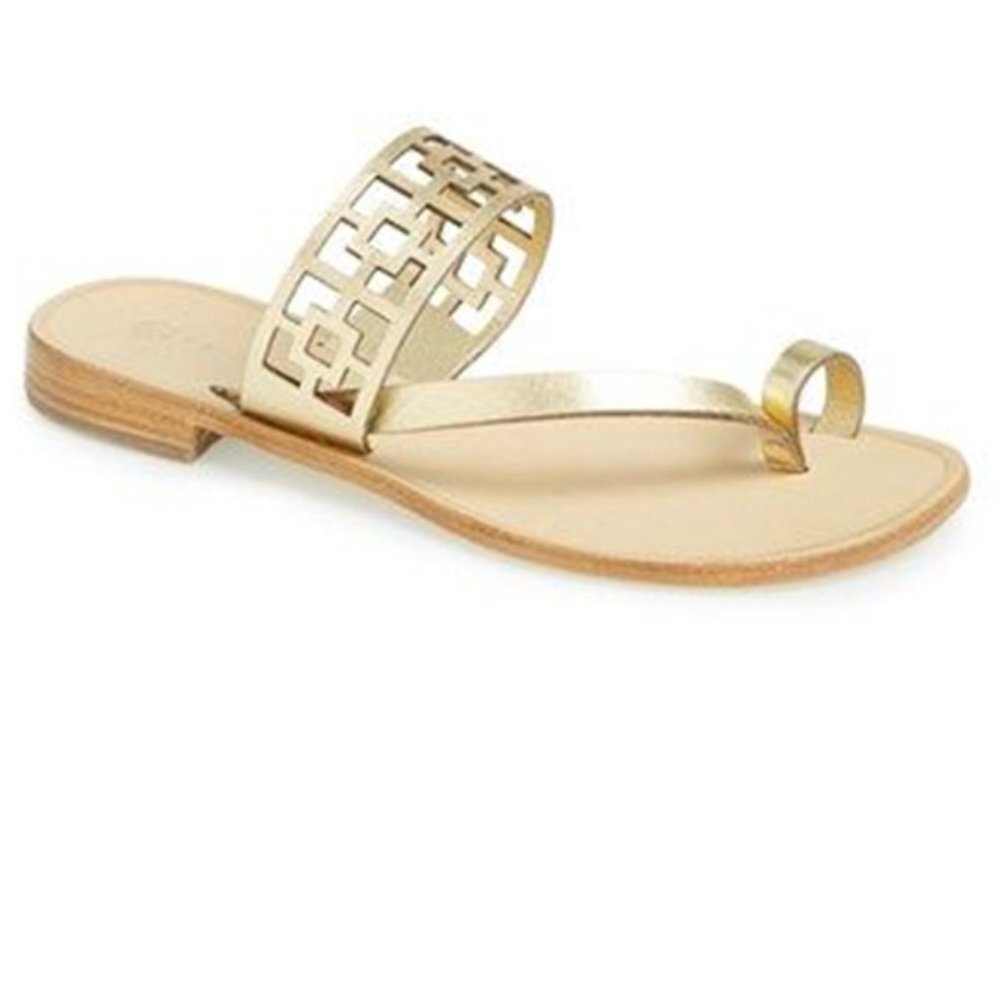 Trina Turk Gold Brentwood Geometric Toe Ring Sandals Size 9.5